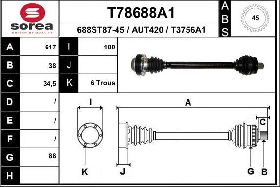 EAI T78688A1 - Приводний вал autocars.com.ua