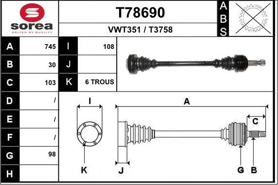 EAI T78690 - Приводной вал avtokuzovplus.com.ua