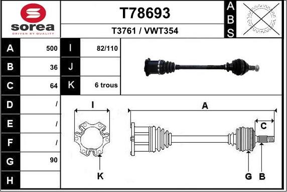 EAI T78693 - Приводний вал autocars.com.ua