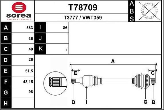 EAI T78709 - Приводний вал autocars.com.ua