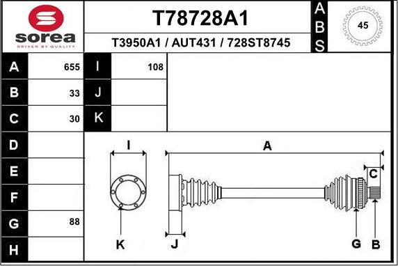 EAI T78728A1 - Приводний вал autocars.com.ua