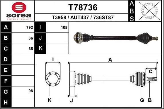 EAI T78736 - Приводний вал autocars.com.ua