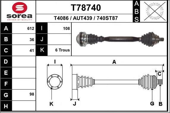 EAI T78740 - Приводний вал autocars.com.ua