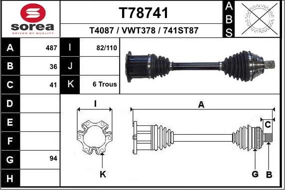 EAI T78741 - Приводний вал autocars.com.ua