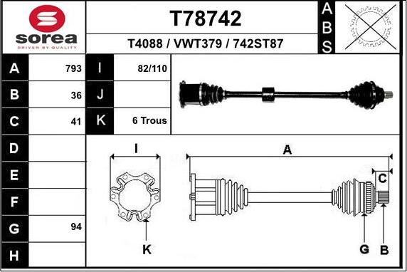 EAI T78742 - Приводний вал autocars.com.ua