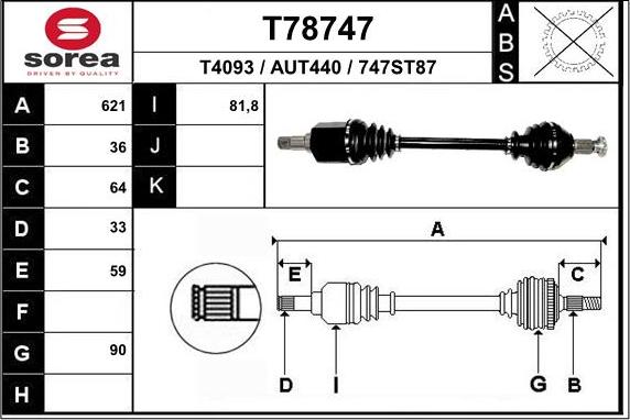 EAI T78747 - Приводний вал autocars.com.ua