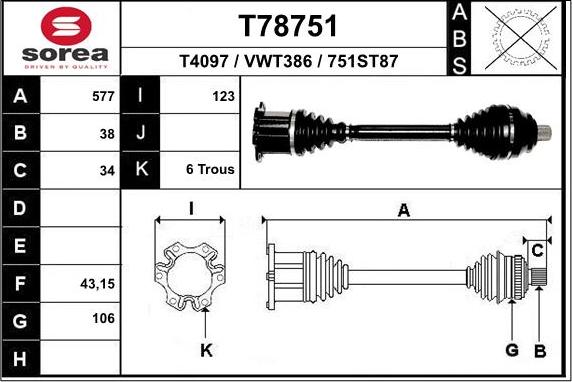 EAI T78751 - Приводний вал autocars.com.ua
