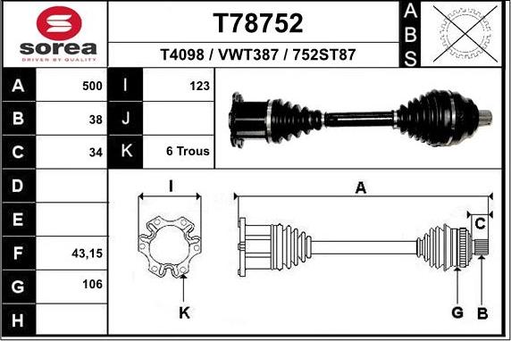 EAI T78752 - Приводний вал autocars.com.ua