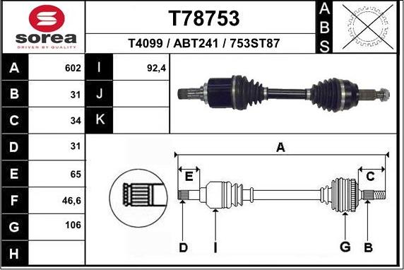 EAI T78753 - Приводний вал autocars.com.ua