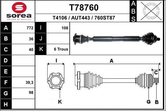 EAI T78760 - Приводний вал autocars.com.ua