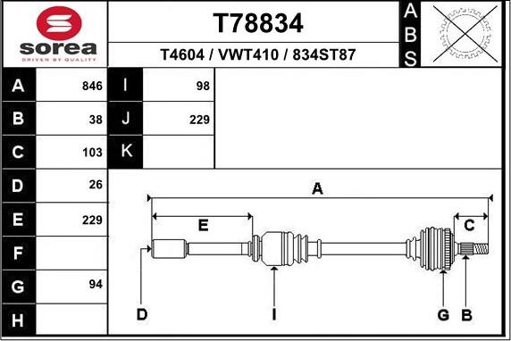 EAI T78834 - Приводний вал autocars.com.ua