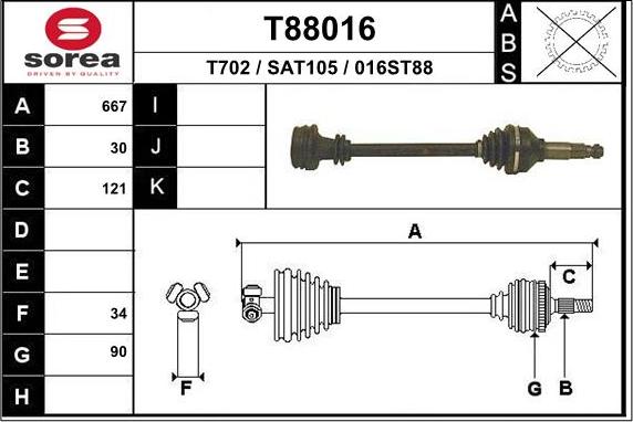 EAI T88016 - Приводний вал autocars.com.ua