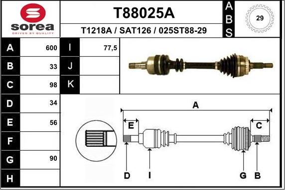 EAI T88025A - Приводний вал autocars.com.ua