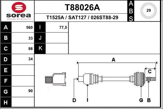 EAI T88026A - Приводний вал autocars.com.ua