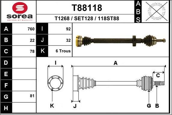 EAI T88118 - Приводний вал autocars.com.ua