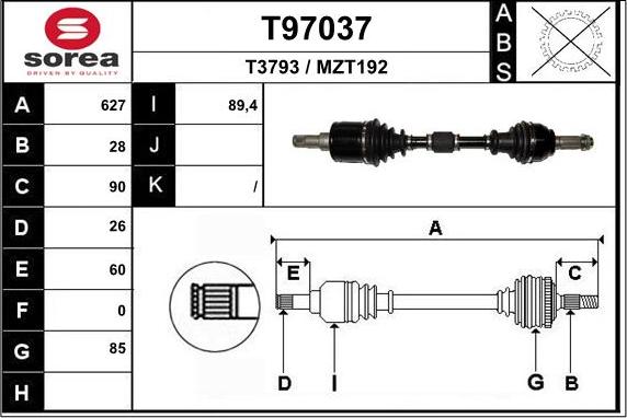 EAI T97037 - Приводний вал autocars.com.ua