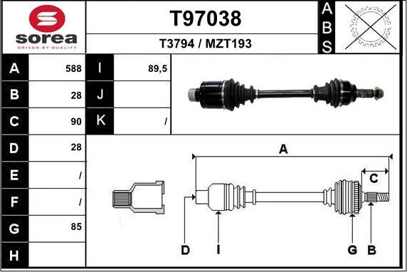 EAI T97038 - Приводний вал autocars.com.ua