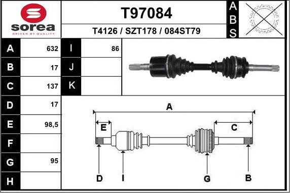 EAI T97084 - Приводний вал autocars.com.ua