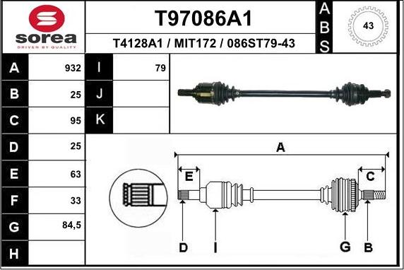 EAI T97086A1 - Приводний вал autocars.com.ua