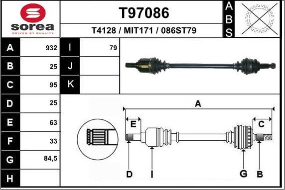 EAI T97086 - Приводний вал autocars.com.ua