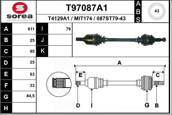 EAI T97087A1 - Приводний вал autocars.com.ua