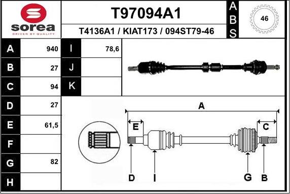 EAI T97094A1 - Приводний вал autocars.com.ua