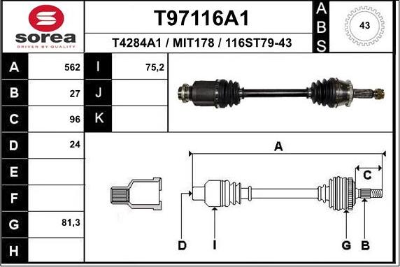 EAI T97116A1 - Приводний вал autocars.com.ua