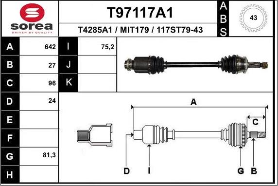 EAI T97117A1 - Приводний вал autocars.com.ua