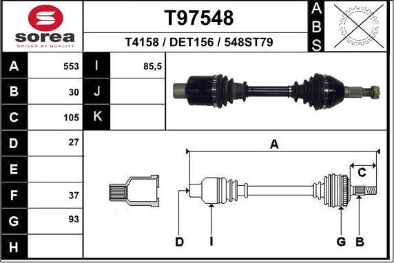 EAI T97548 - Приводний вал autocars.com.ua