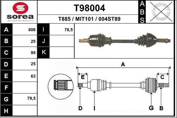 EAI T98004 - Приводний вал autocars.com.ua