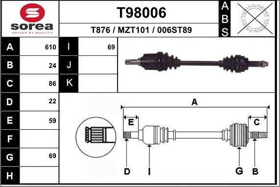 EAI T98006 - Приводний вал autocars.com.ua