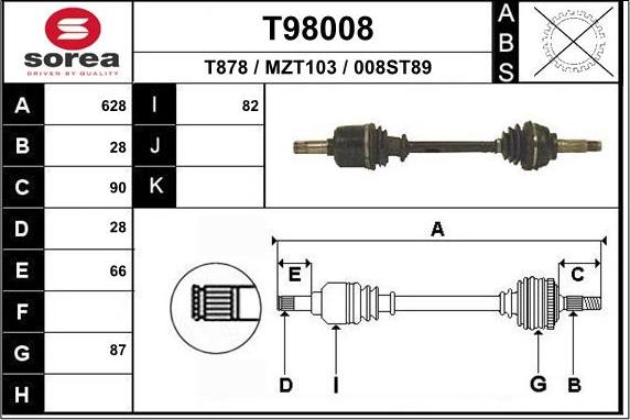 EAI T98008 - Приводной вал avtokuzovplus.com.ua