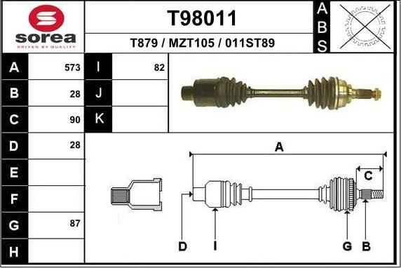 EAI T98011 - Приводний вал autocars.com.ua