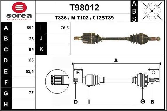 EAI T98012 - Приводний вал autocars.com.ua