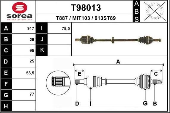 EAI T98013 - Приводний вал autocars.com.ua