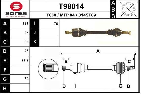 EAI T98014 - Приводний вал autocars.com.ua