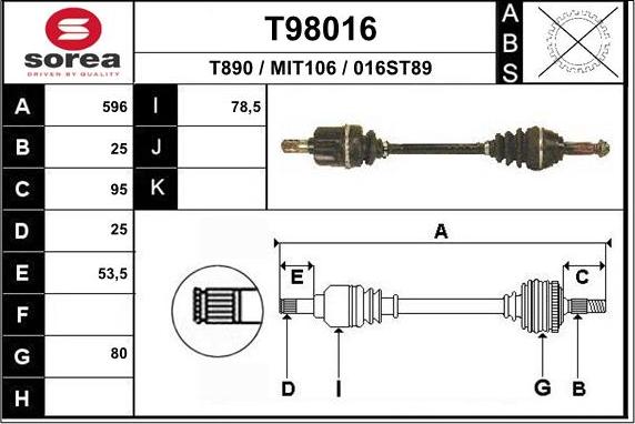 EAI T98016 - Приводной вал avtokuzovplus.com.ua