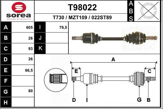 EAI T98022 - Приводний вал autocars.com.ua