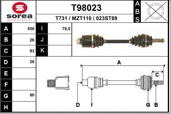 EAI T98023 - Приводний вал autocars.com.ua