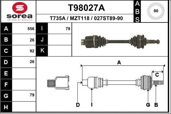 EAI T98027A - Приводний вал autocars.com.ua