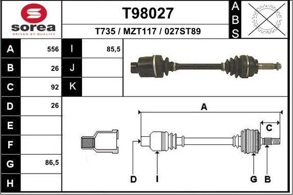 EAI T98027 - Приводной вал avtokuzovplus.com.ua