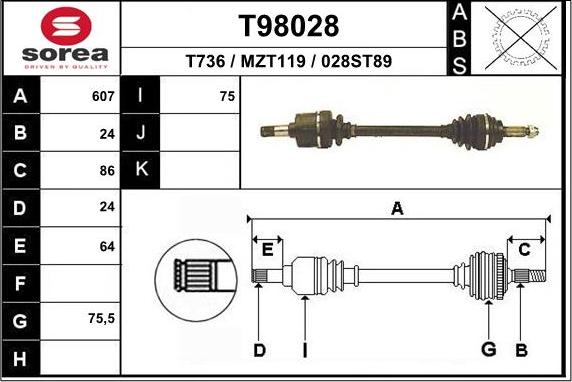 EAI T98028 - Приводний вал autocars.com.ua