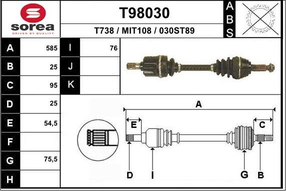 EAI T98030 - Приводний вал autocars.com.ua