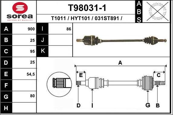 EAI T98031-1 - Приводний вал autocars.com.ua