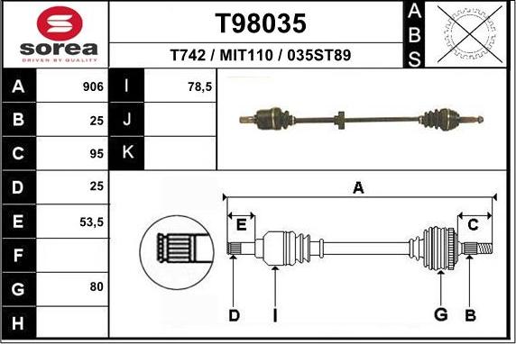 EAI T98035 - Приводний вал autocars.com.ua