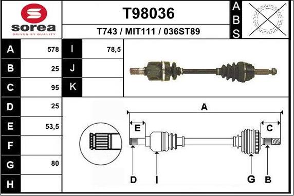 EAI T98036 - Приводной вал avtokuzovplus.com.ua