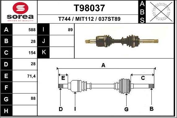 EAI T98037 - Приводний вал autocars.com.ua