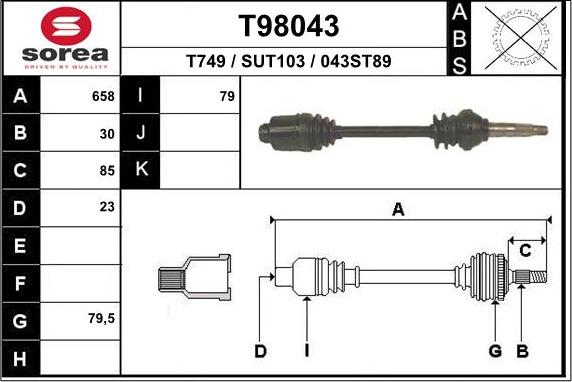 EAI T98043 - Приводний вал autocars.com.ua