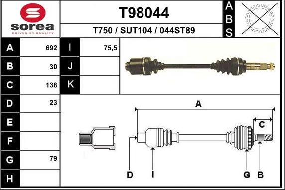 EAI T98044 - Приводний вал autocars.com.ua