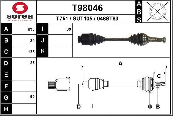 EAI T98046 - Приводний вал autocars.com.ua